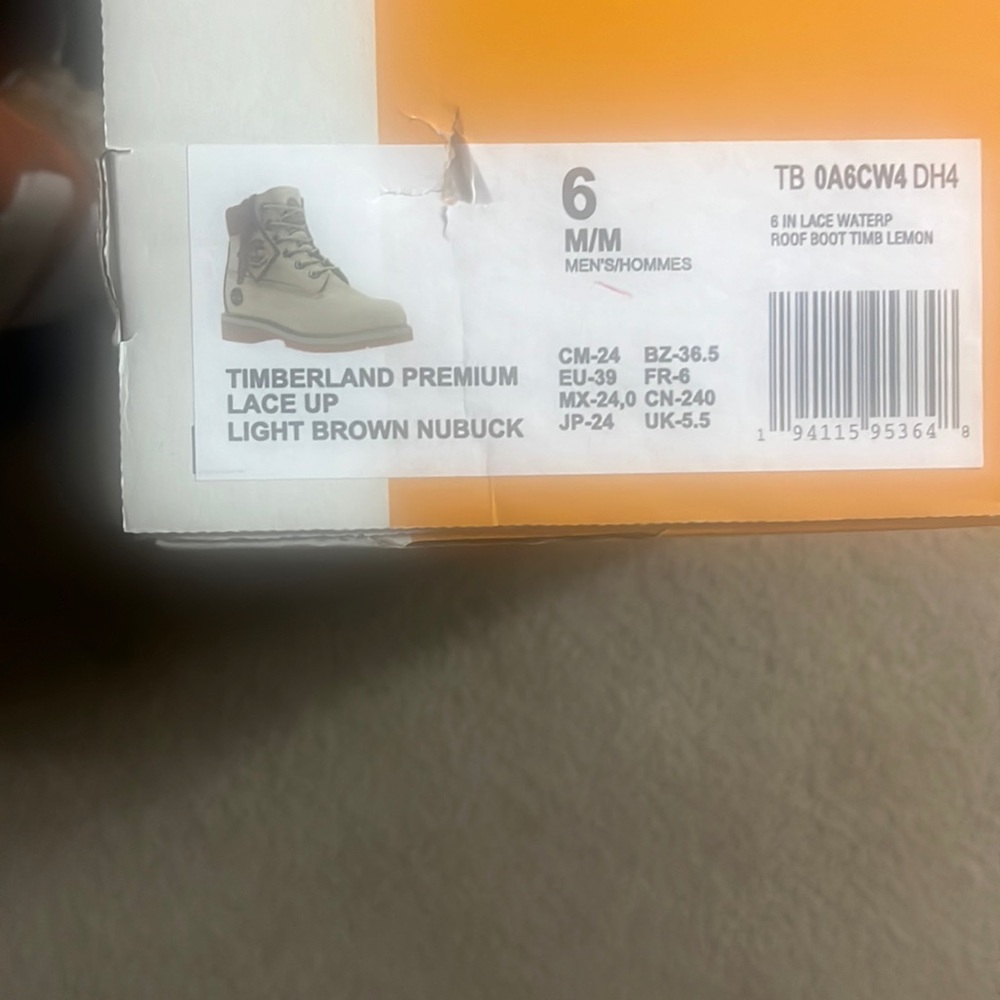 Timberland TB 0A6CW4 DH4 waterproof boot light brown maroon trim size 6 men